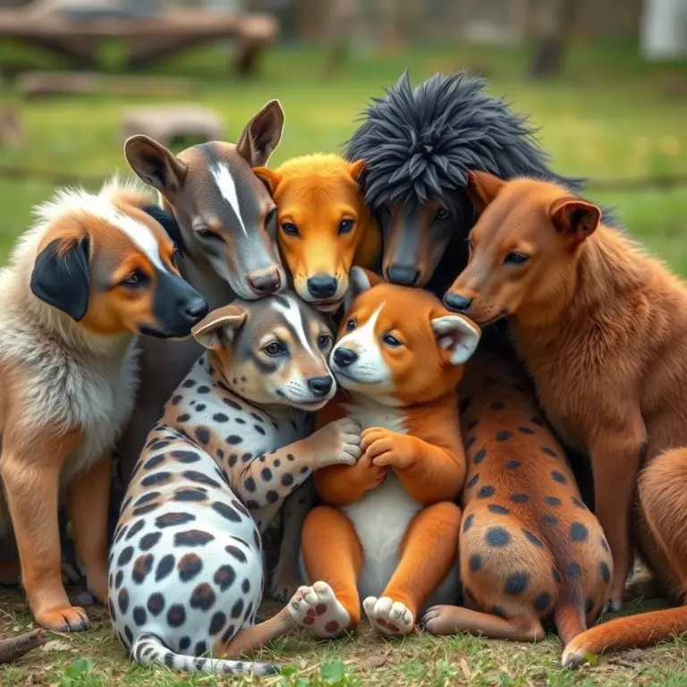 Animals supporting a shy friend.