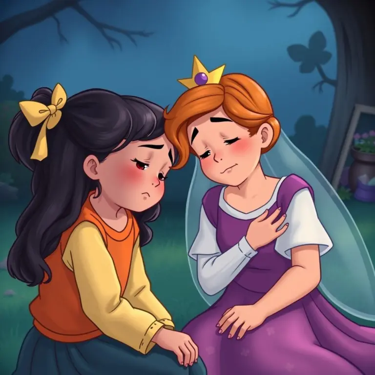 Children comforting a sad fairytale creature.
