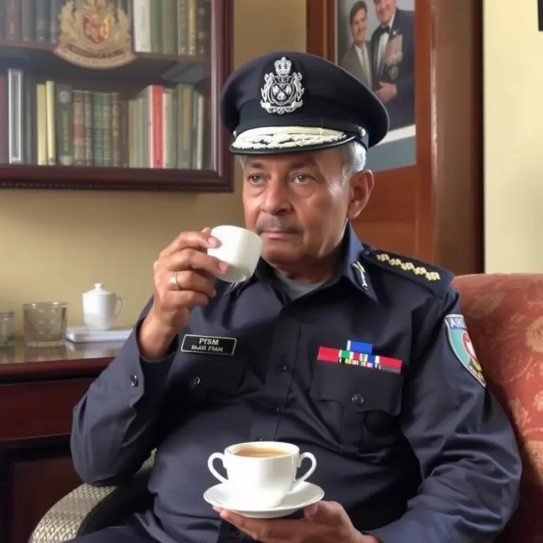 Police Major Abdul Rahman drinking tea.