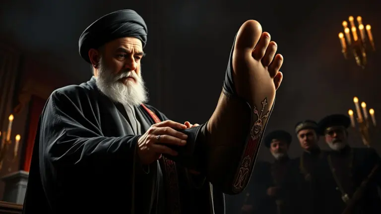 Khamenei grasps the foot of Mohammad Reza Shah Pahlavi.