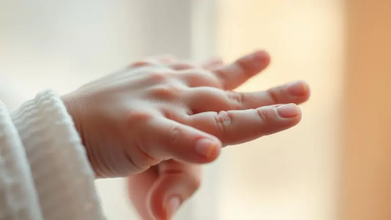 Close-up of a baby's hand holding an adult's finger.
