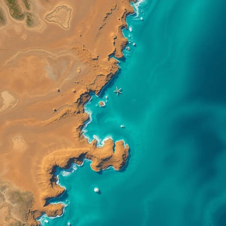 Abstract texture resembling a satellite view with erosion patterns and coastlines.