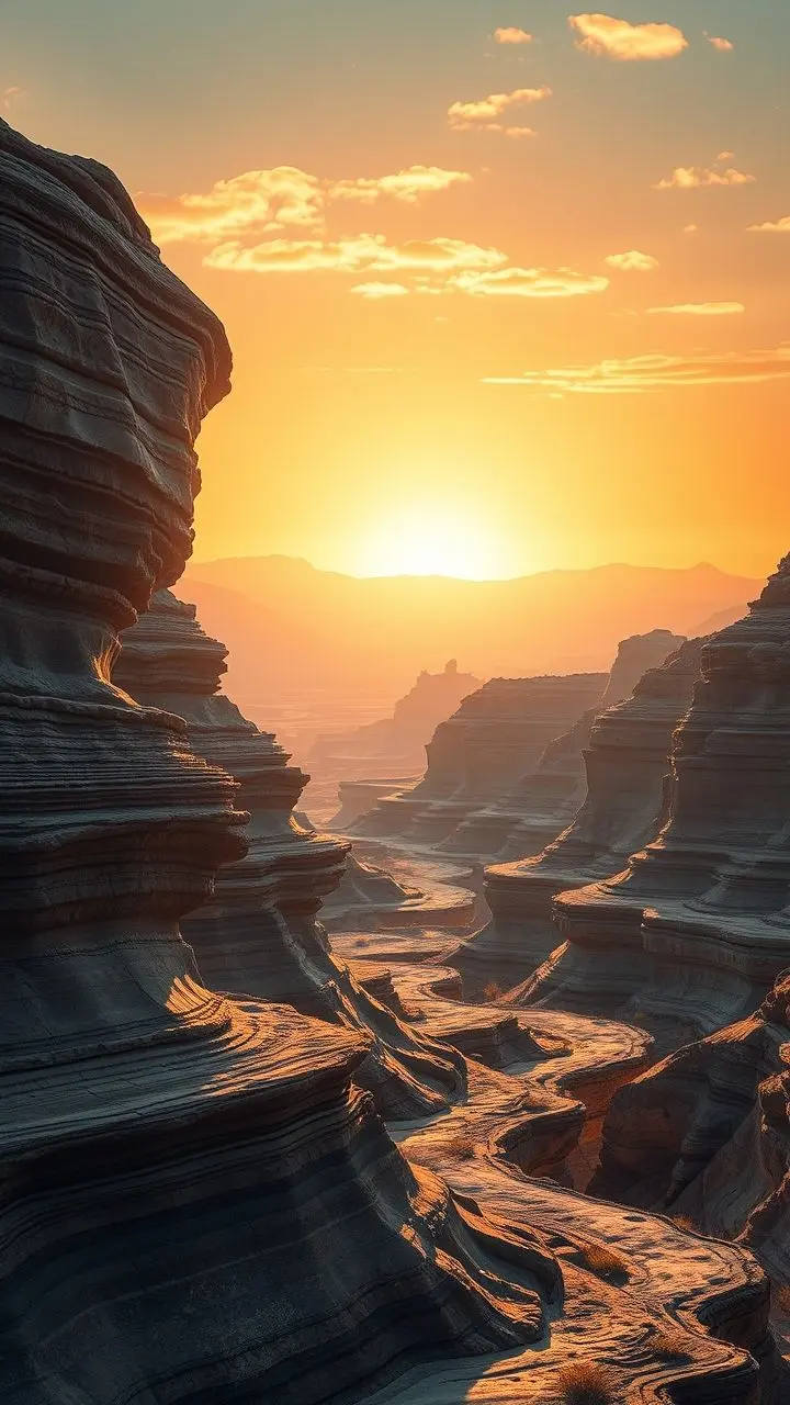 Advanced battery technology integrated into a southern landscape at dawn, showcasing geological formations with intricate textures and lighting.