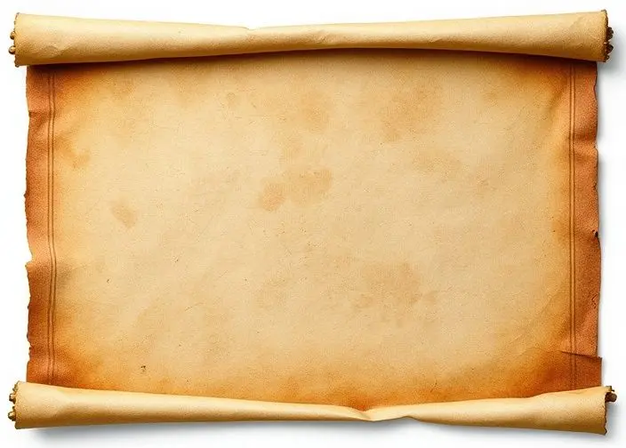 Close-up texture of old, stained scroll paper.