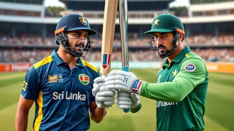 Cricket players from Sri Lanka and Pakistan in an angry confrontation on the field.