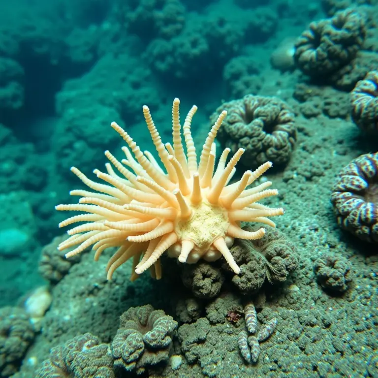A sea lily crinoid attached to a coral reef.