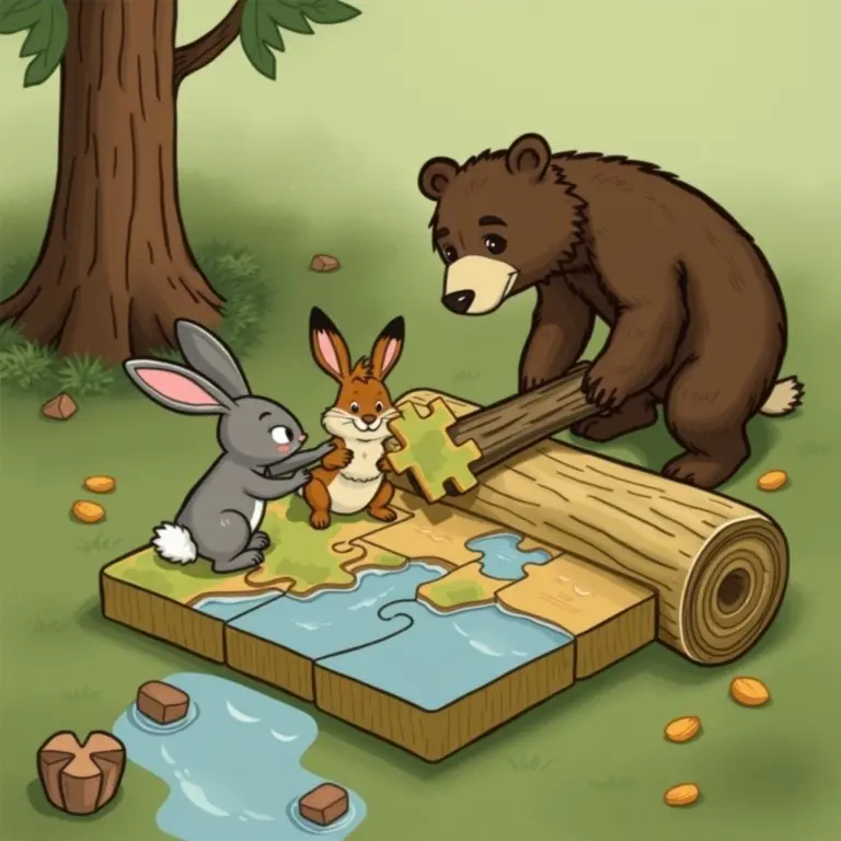 Animals working together on a puzzle