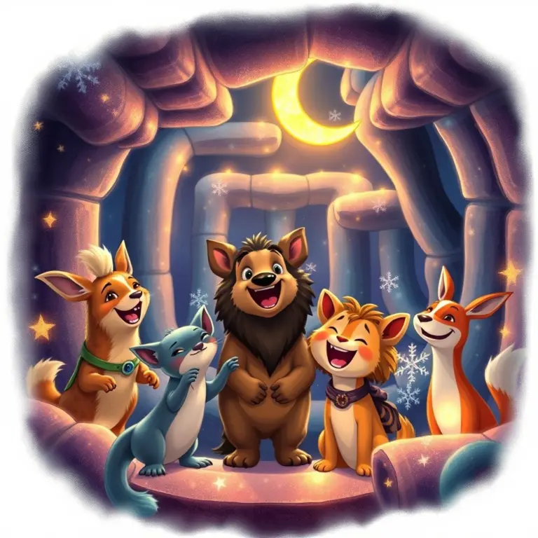Animals working together in a glowing maze.