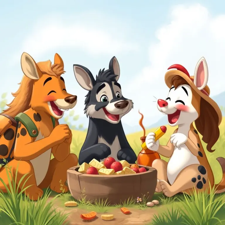 Animal friends enjoying snacks together.