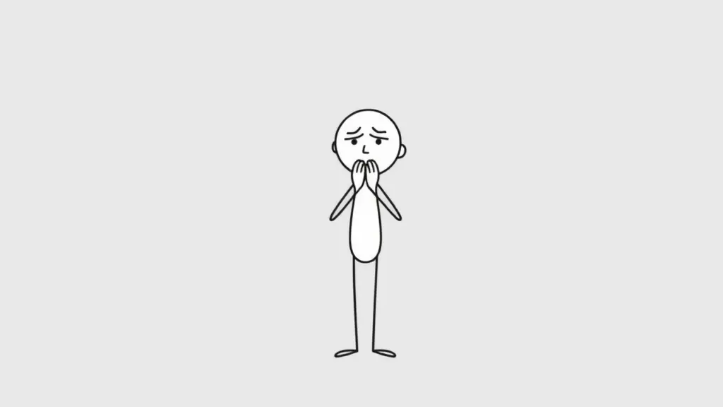 Minimalist stick figure covering its mouth in anxiety.