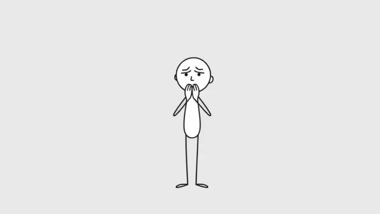 Minimalist stick figure covering its mouth in anxiety.
