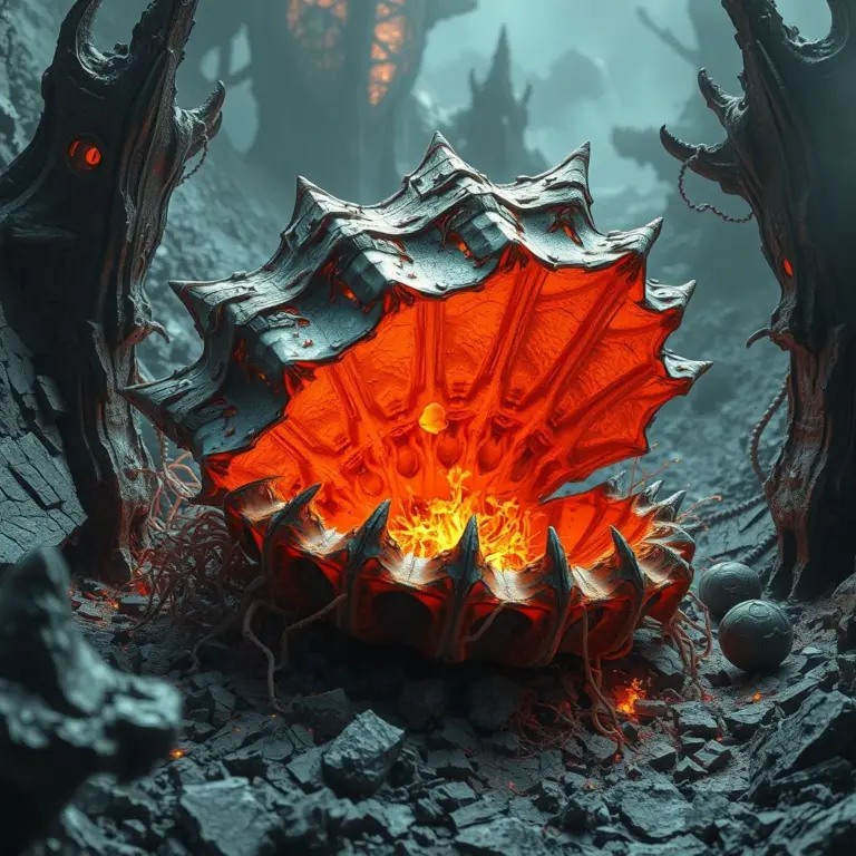 Hyperrealistic 3D clamber shell in a chaotic apocalyptic environment.
