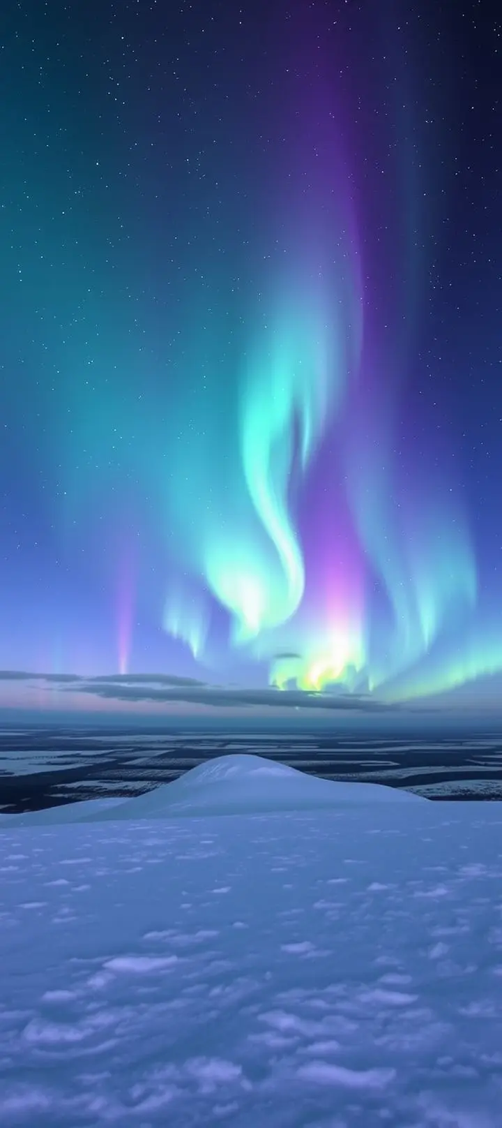 Northern lights in a dark Arctic sky.