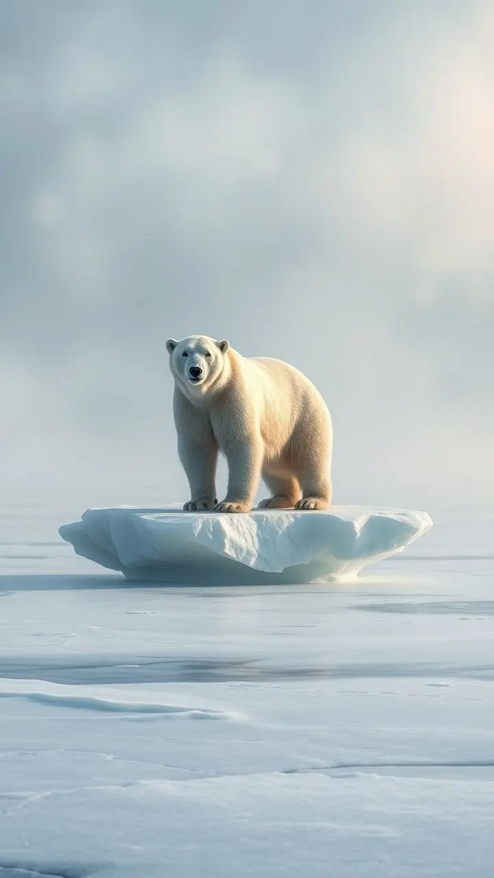 Polar bear on a floating ice floe in the Arctic.