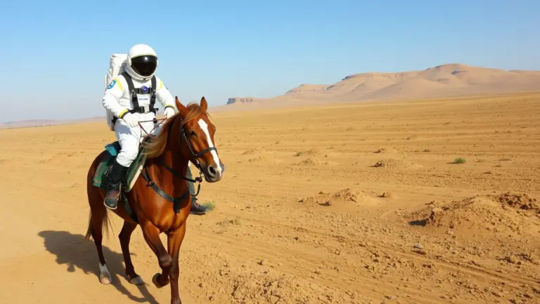 Astronaut riding a horse on Mars.