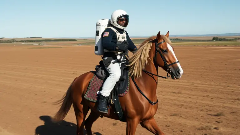 Astronaut riding a horse on Mars.
