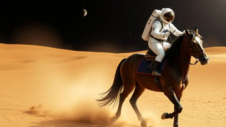 Astronaut riding a horse on Mars.