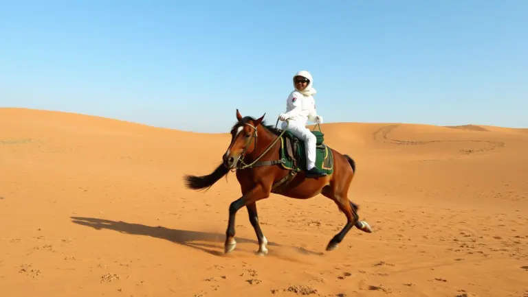 Astronaut riding a horse on Mars.