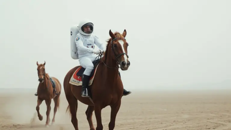 Astronaut riding a horse on Mars.