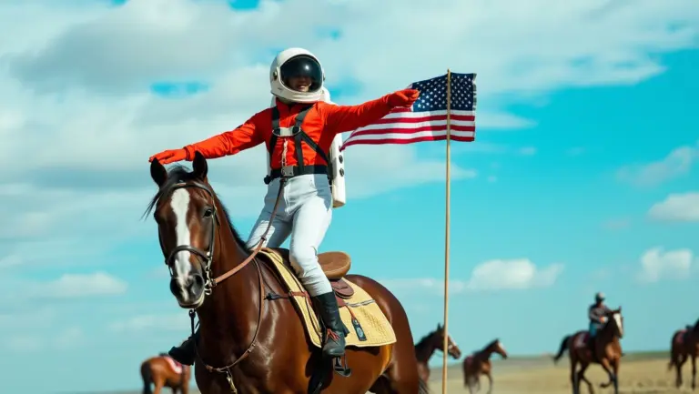 Astronaut riding a horse on Mars.