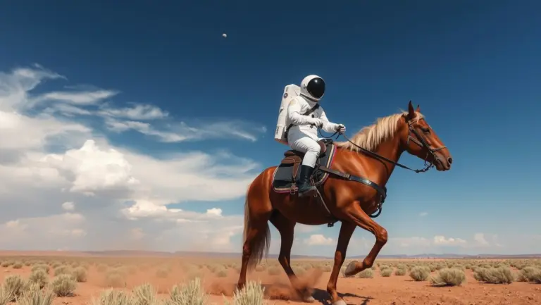 Astronaut riding a horse on Mars.