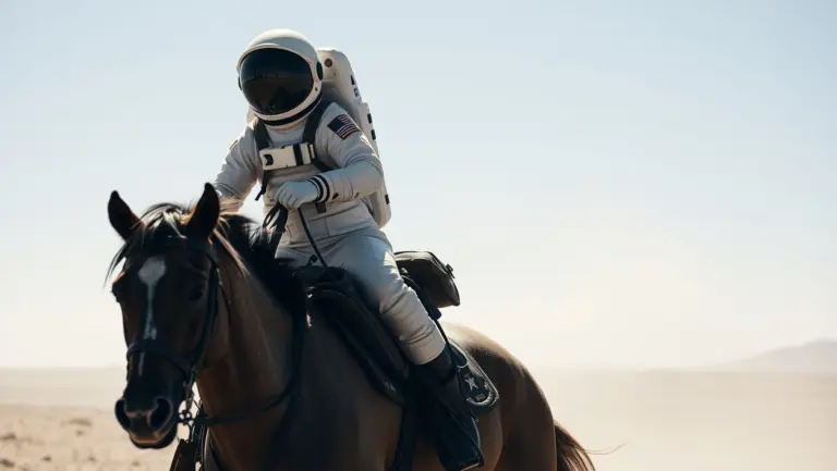 Astronaut riding a horse on Mars.