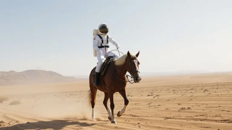 Astronaut riding a horse on Mars.