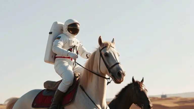 Astronaut riding a horse on Mars.