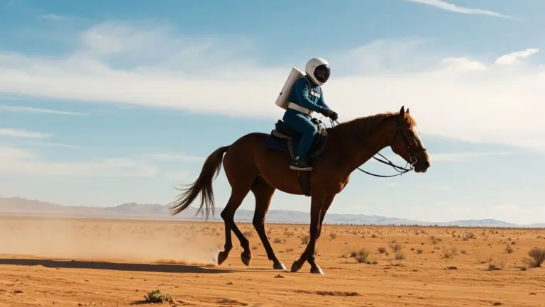 Astronaut riding a horse on Mars.