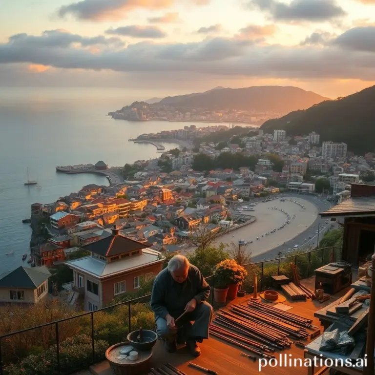 Artisan working in Atami at sunset.