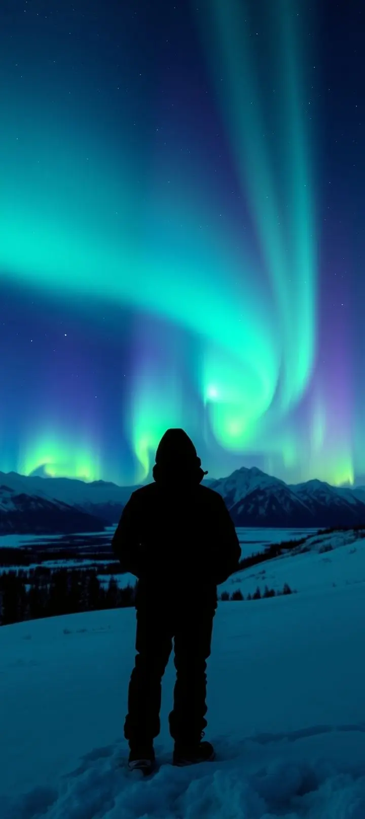 Explorer watching the Northern Lights in the Arctic.