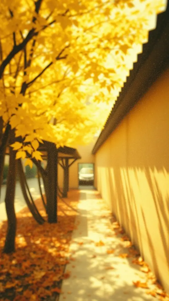 Autumnal twilight with architectural elements blowing in the wind, cross-processed effect.