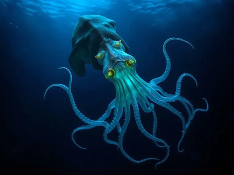 Deep-sea squid with bioluminescent tentacles.