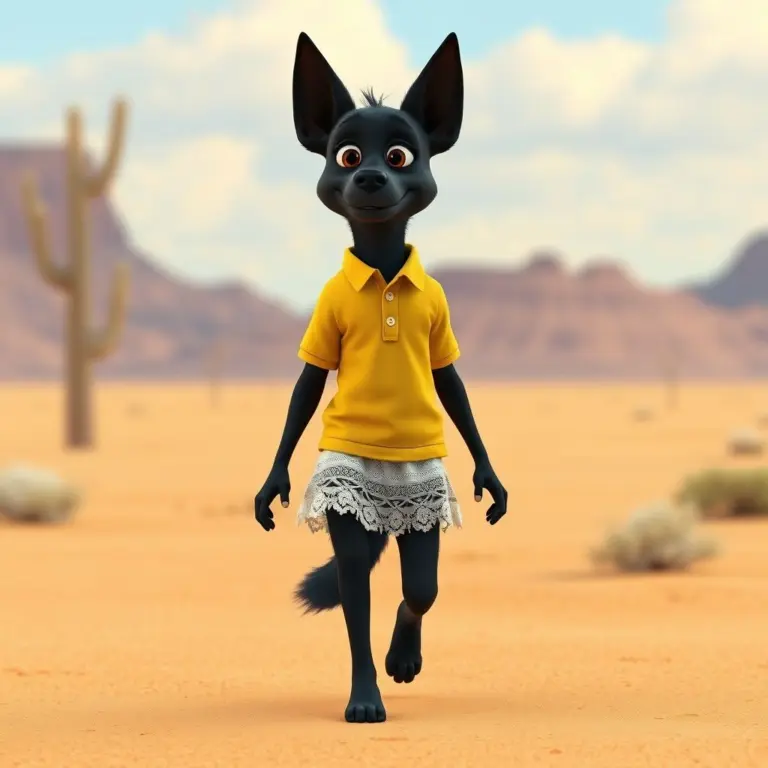 CG animation of a Black Shuck walking in the desert.