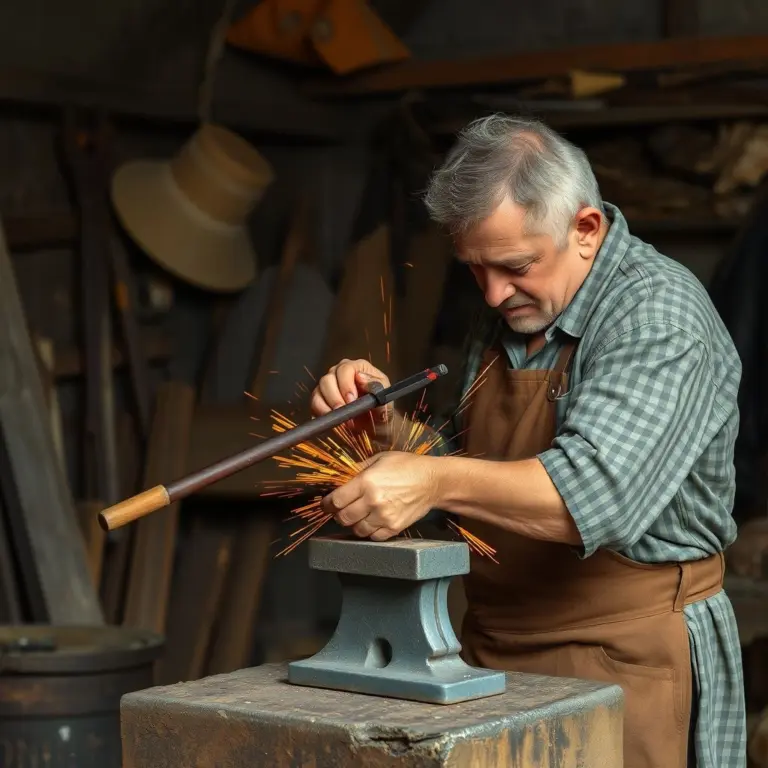 Blacksmith hammering metal