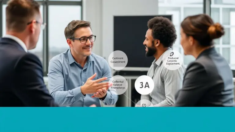 Business consultant leading a strategy discussion with a team.