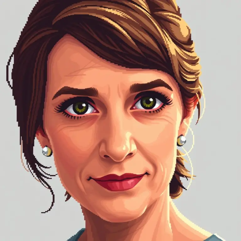 Pixel art portrait of Carrie Fisher.