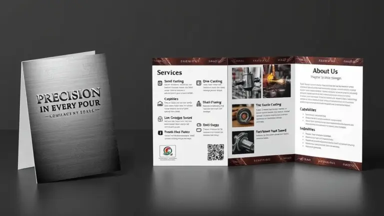 Folding business card design showcasing casting manufacturing.