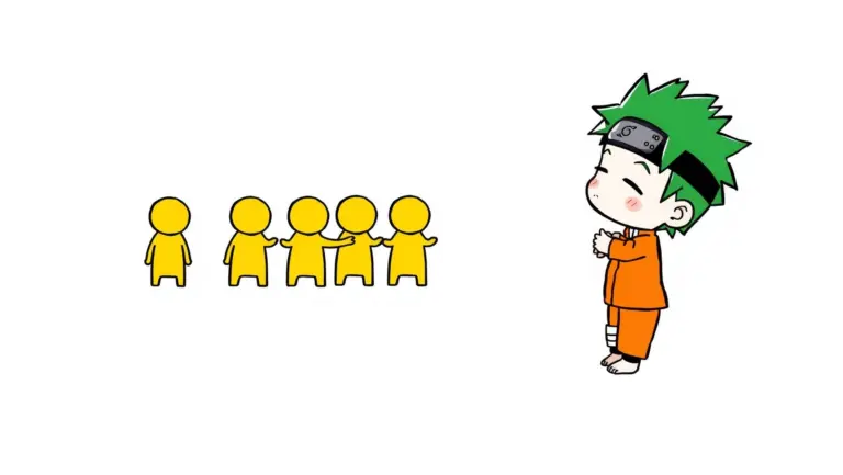 Chibi Naruto trying to hug abstract yellow figures who are out of reach.