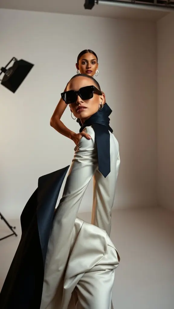 Fashion model posing in a modern studio.