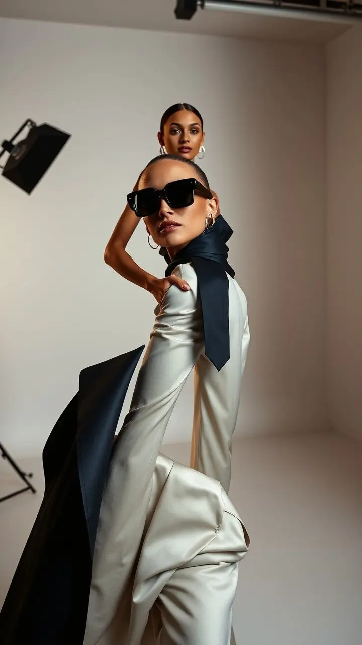 Fashion model posing in a modern studio.