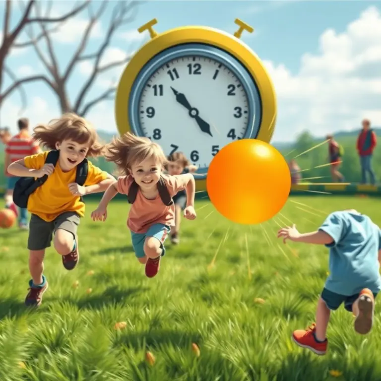 Kids in a virtual race, looking for an orange ball.
