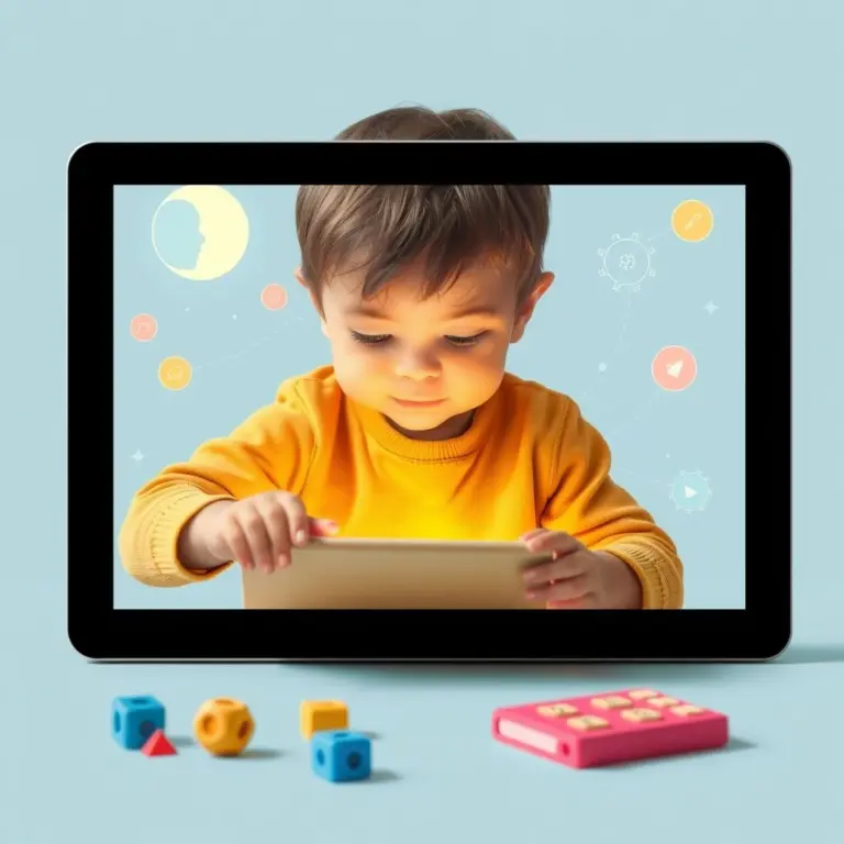 Child playing with toys versus child on tablet.