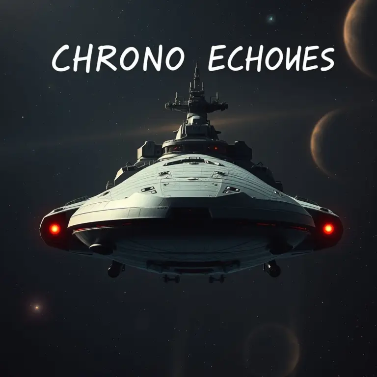 Retro sci-fi movie poster with 'CHRONO ECHOES' in neon and a vintage spaceship.