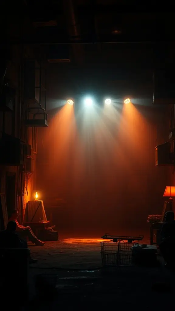 Scene with dramatic, warm cinematic lighting.