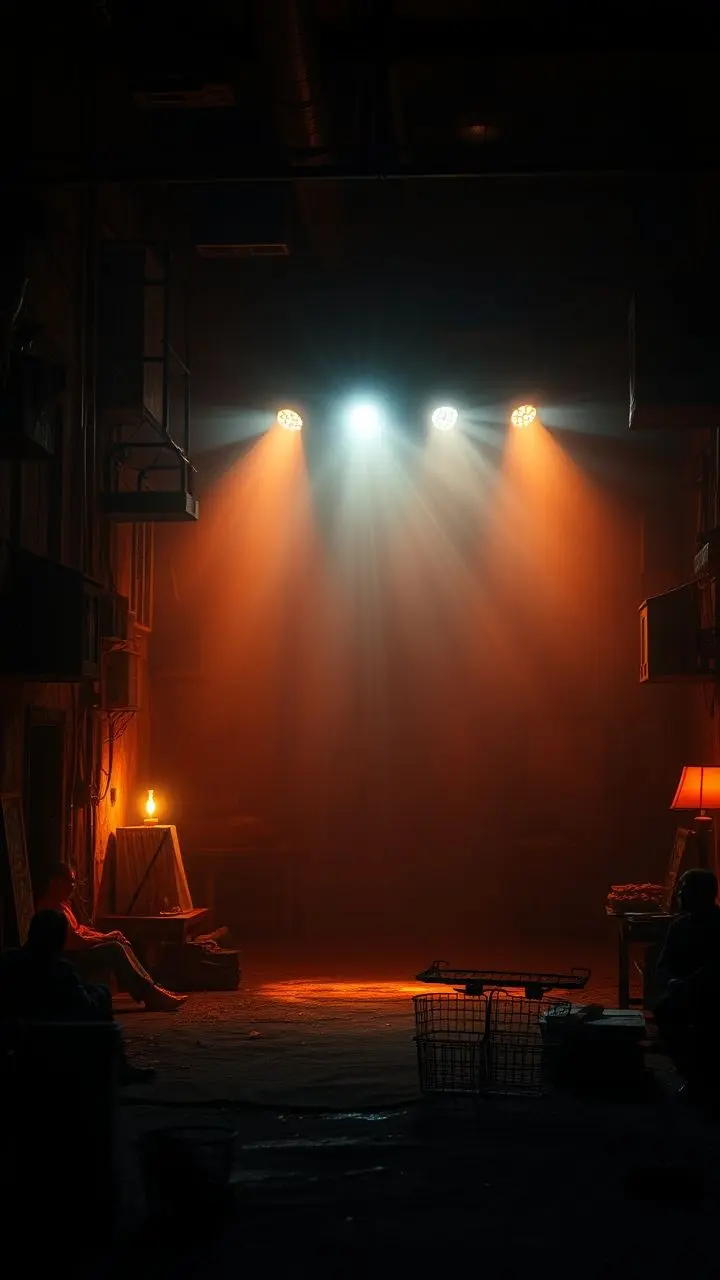 Scene with dramatic, warm cinematic lighting.