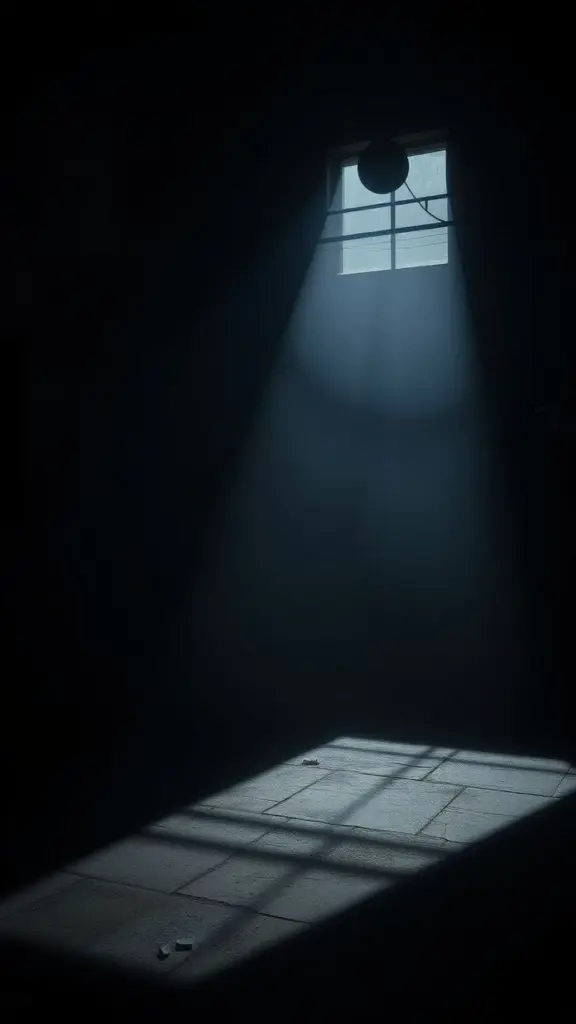 Moody scene with dramatic shadows and high contrast lighting.