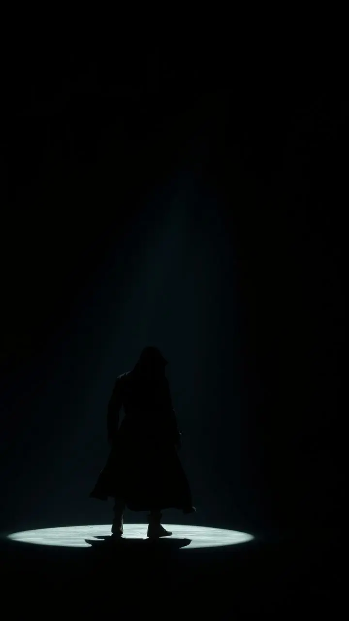 Scene with dramatic cinematic shadows and high-contrast lighting.