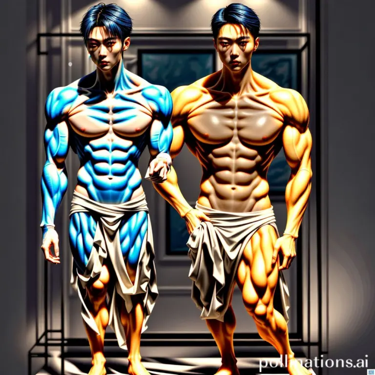 Full-body photorealistic image of a Chinese male model with very pale, cool-toned skin, muscular abs, wearing gray silk boxer briefs.