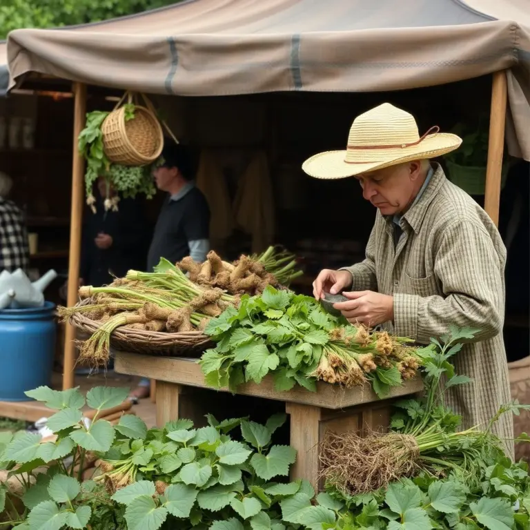 Vendor selling comfrey roots.